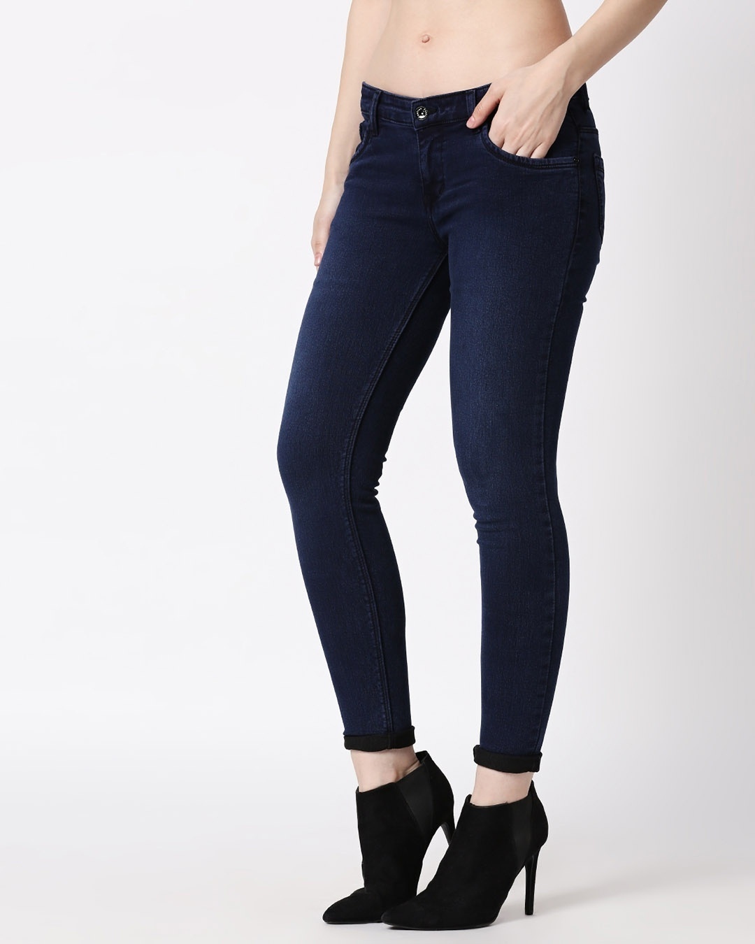 Shop Women's Blue Washed Slim Fit Mid Waist Jeans-Back