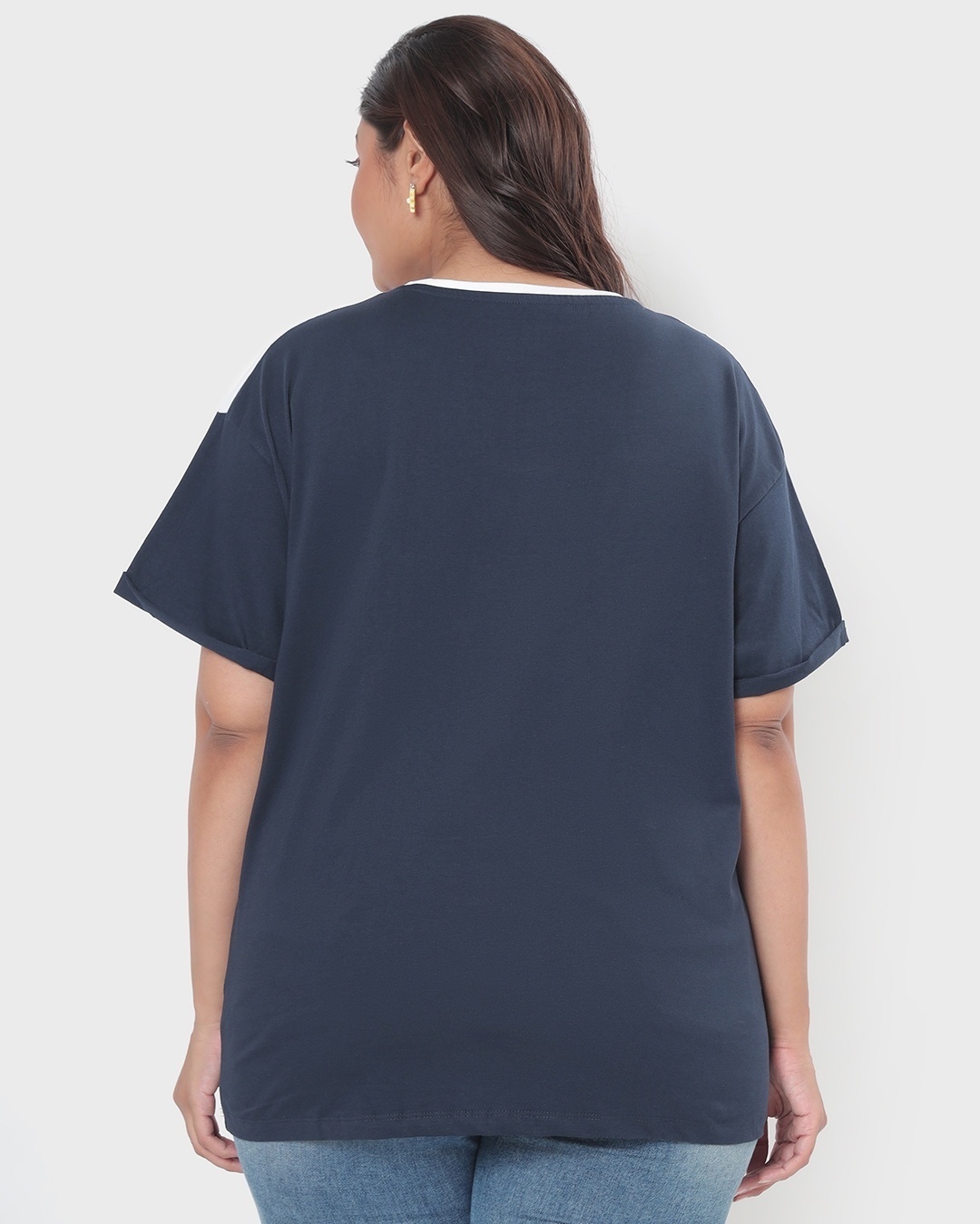 Shop Women's Blue & White Color Block Plus Size Oversized Fit Boyfriend T-shirt-Design