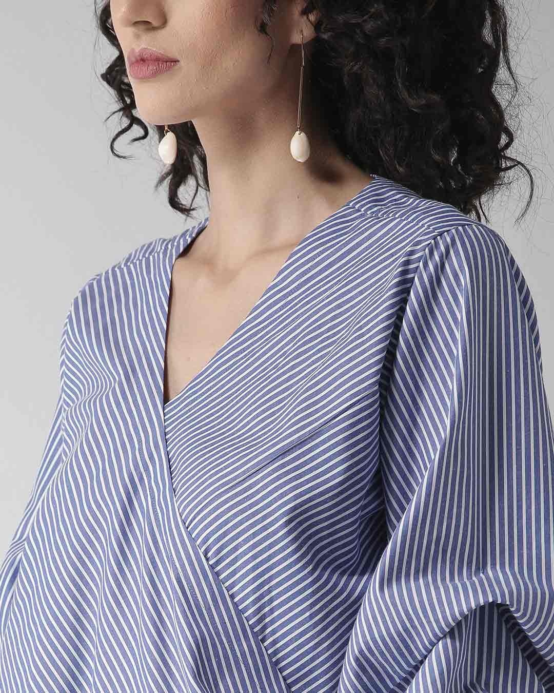 Shop Women's Blue & White Striped Wrap Top