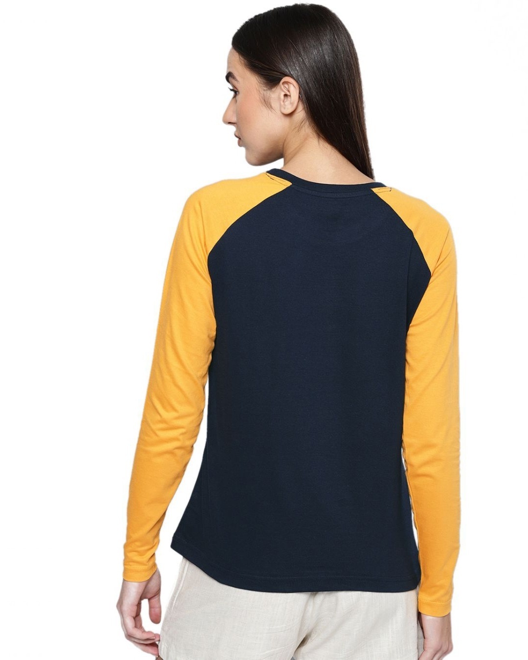 Shop Women's Blue & Yellow Solid T-shirt-Back