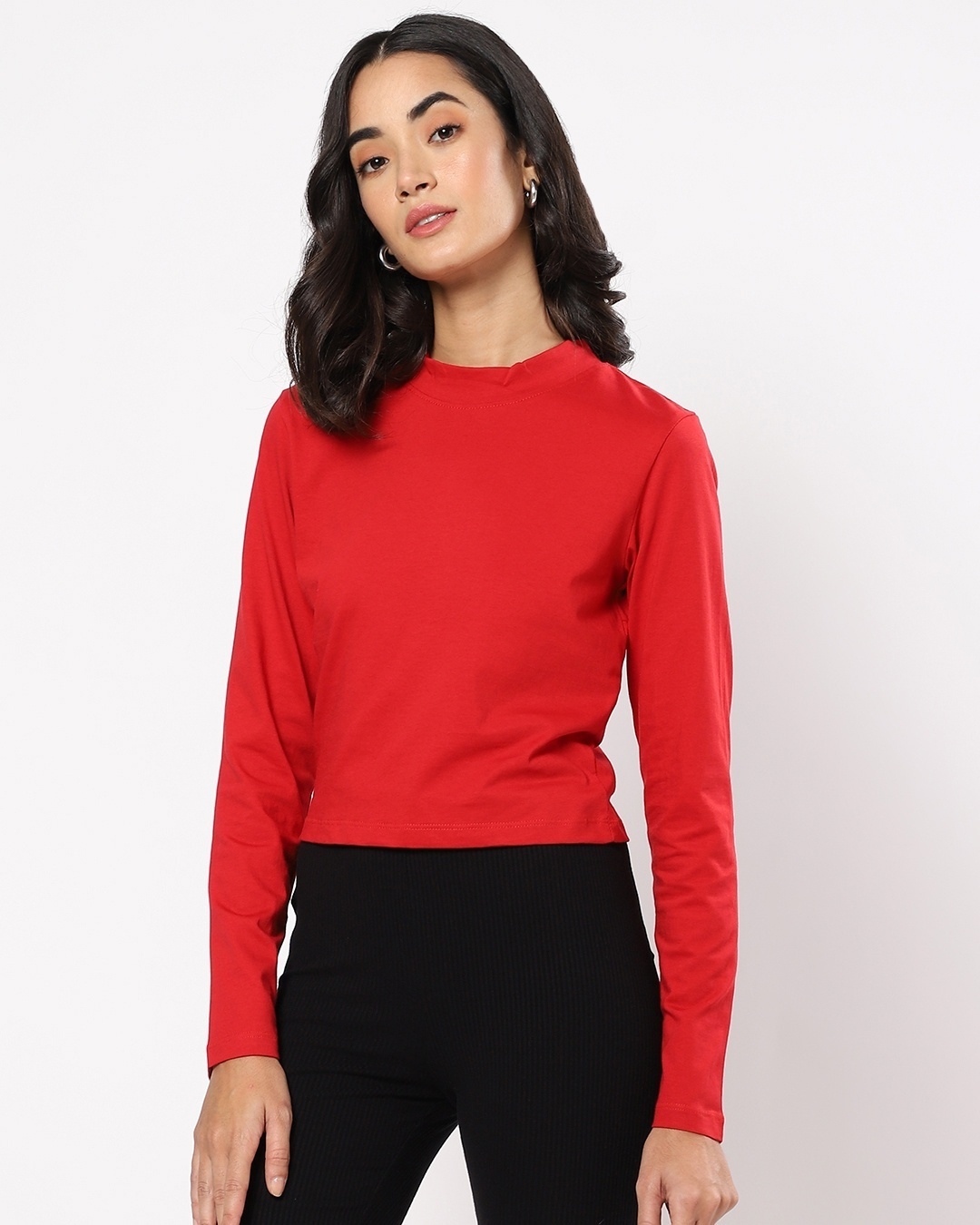 Shop Women's Bold Red Full Sleeve Snug Top-Back