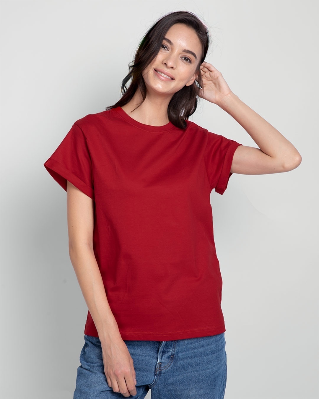 Shop Women's Boyfriend Plain T-Shirt - Pack of 2 Meteor Grey - Bold Red-Design