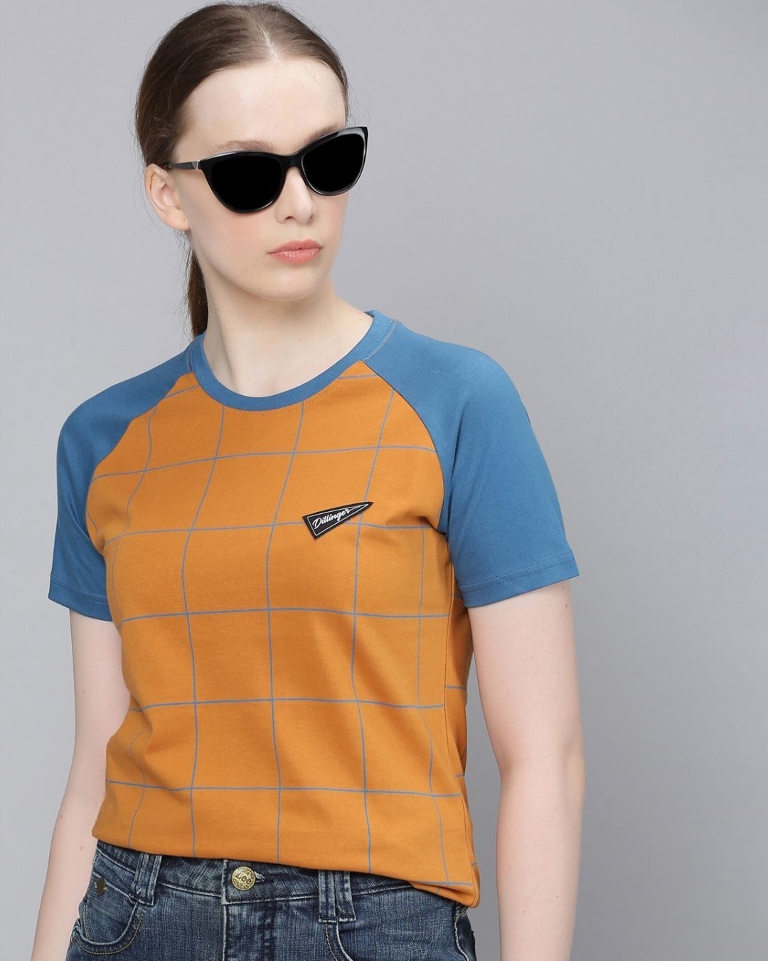 Shop Women's Brown Checked T-shirt-Front