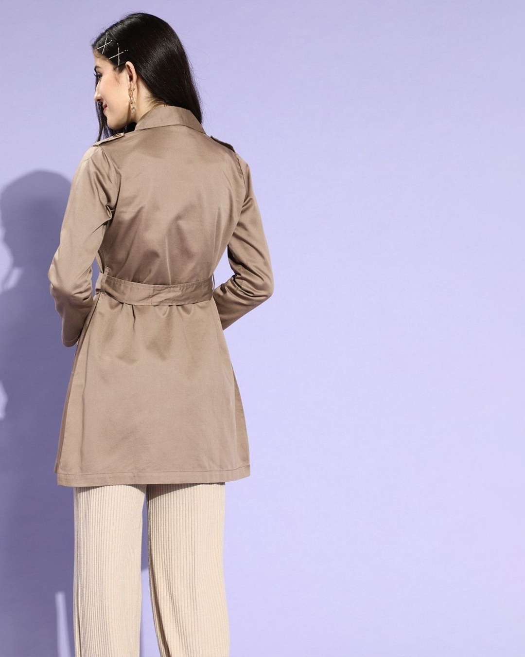 Shop Women's Brown Cotton Trench Coat-Back