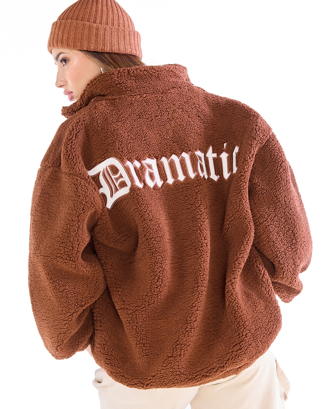 Women's Brown Dramatic Typography Super Loose Fit Jacket