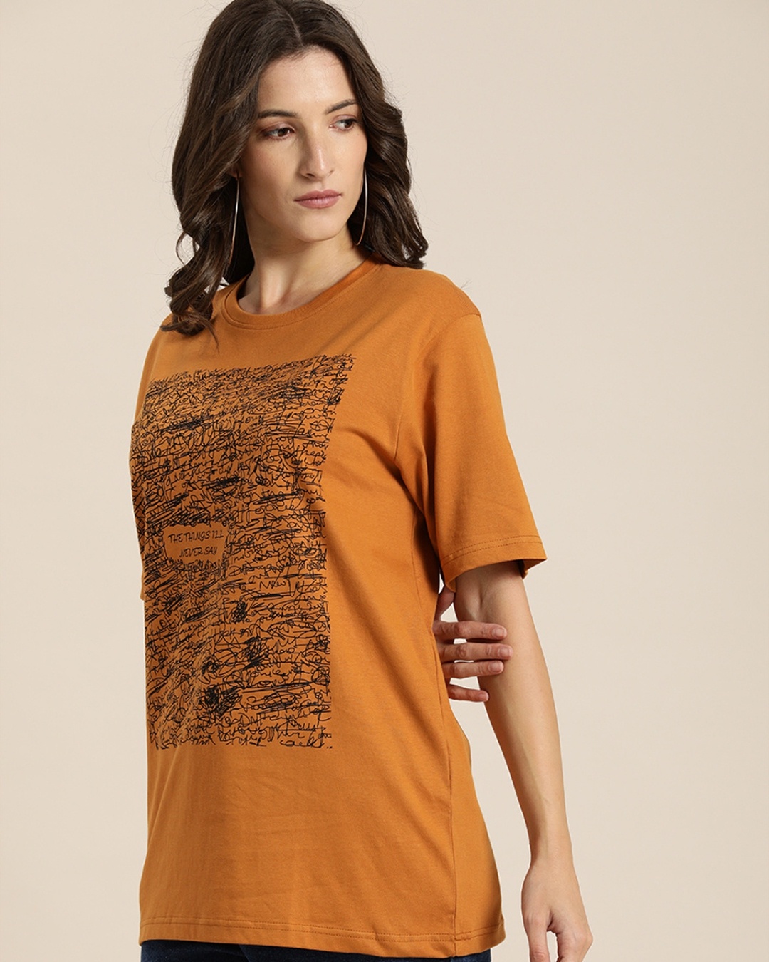 Shop Women's Brown Graphic Oversized T-shirt-Front