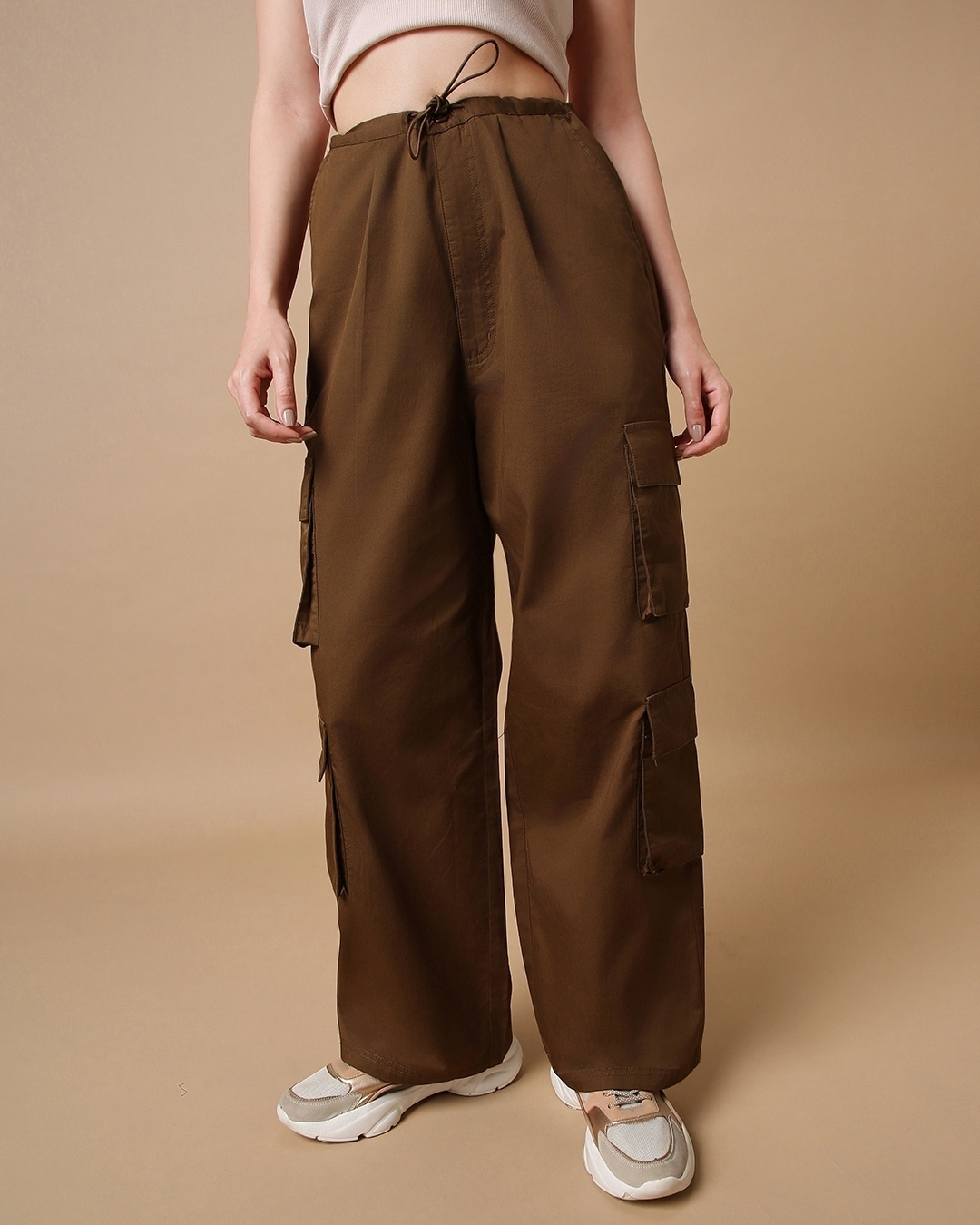 Buy Bewakoof Women's Solid 100% Cotton Parachute Pants - Oversized  Fit_589664_Dark Brown_M at Amazon.in