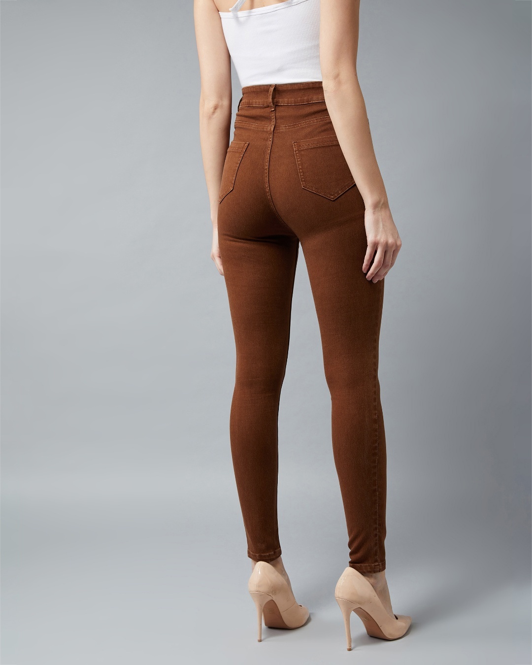 Buy Women S Brown Skinny Fit High Rise Jeans Online At Bewakoof