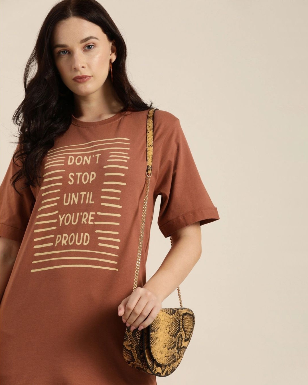 Shop Women's Brown Typography T-shirt-Front