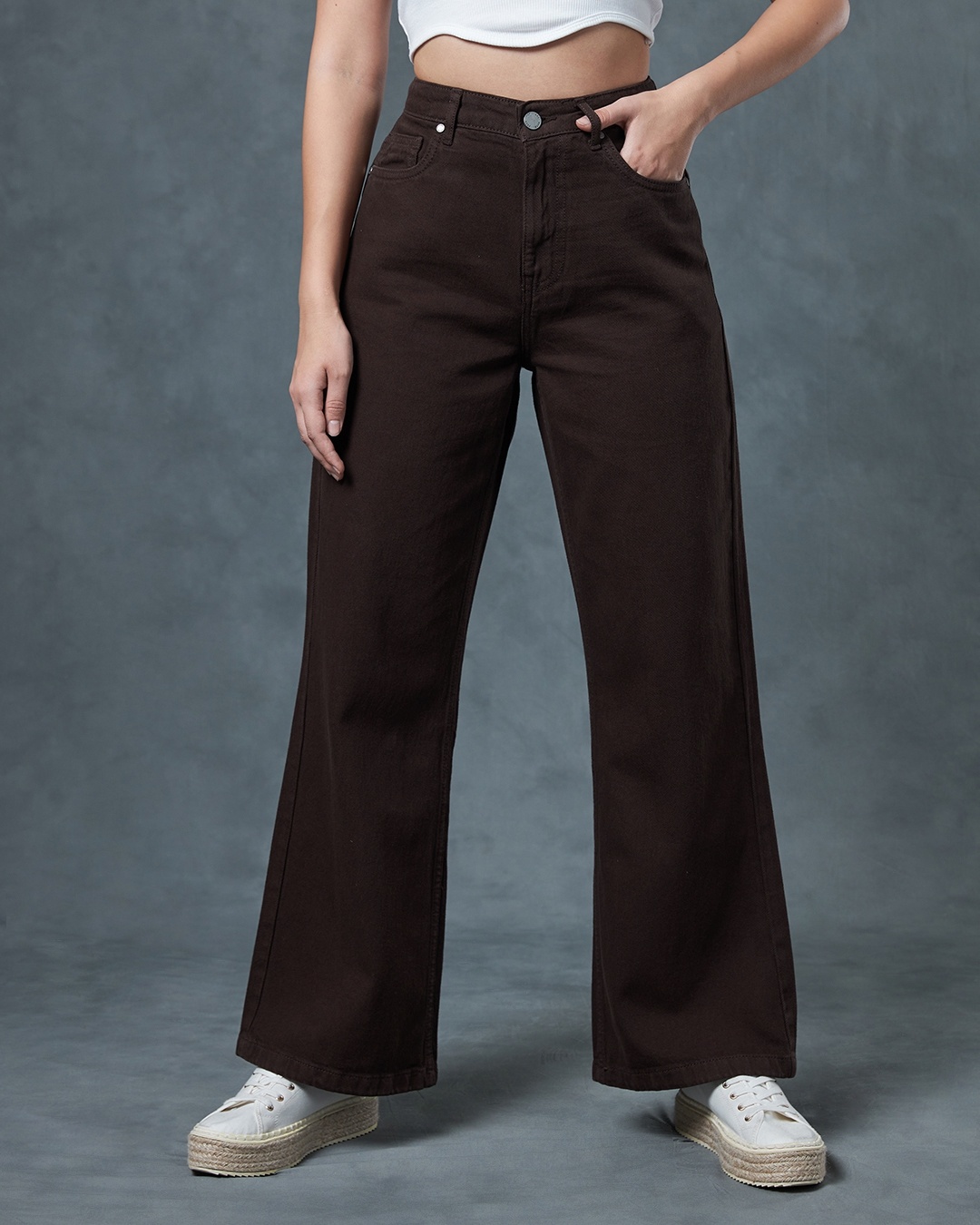 Bane High Rise Wide Leg Cello Jeans (Brown)