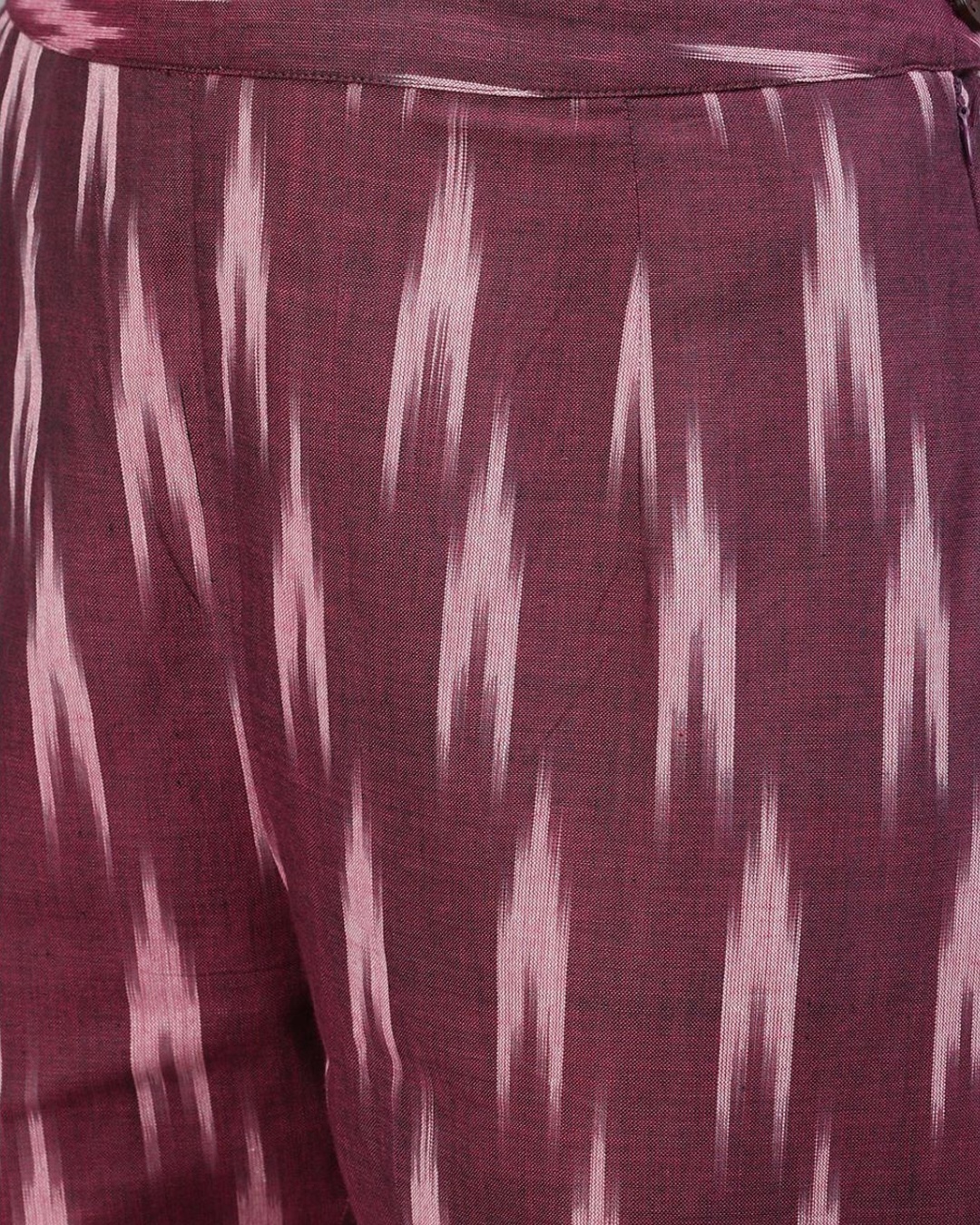 Shop Women's Burgundy Ikat Handloom Woven Design Kurta With Pant Set