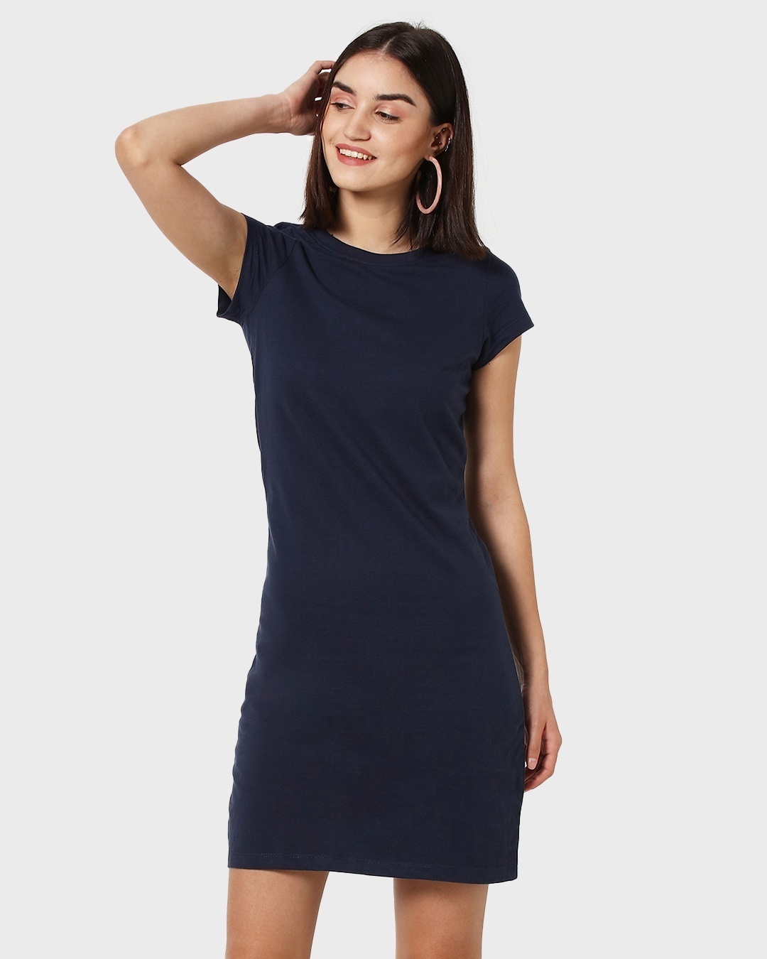 Shop Women's Cap Sleeve Plain T-Shirt Dress-Back