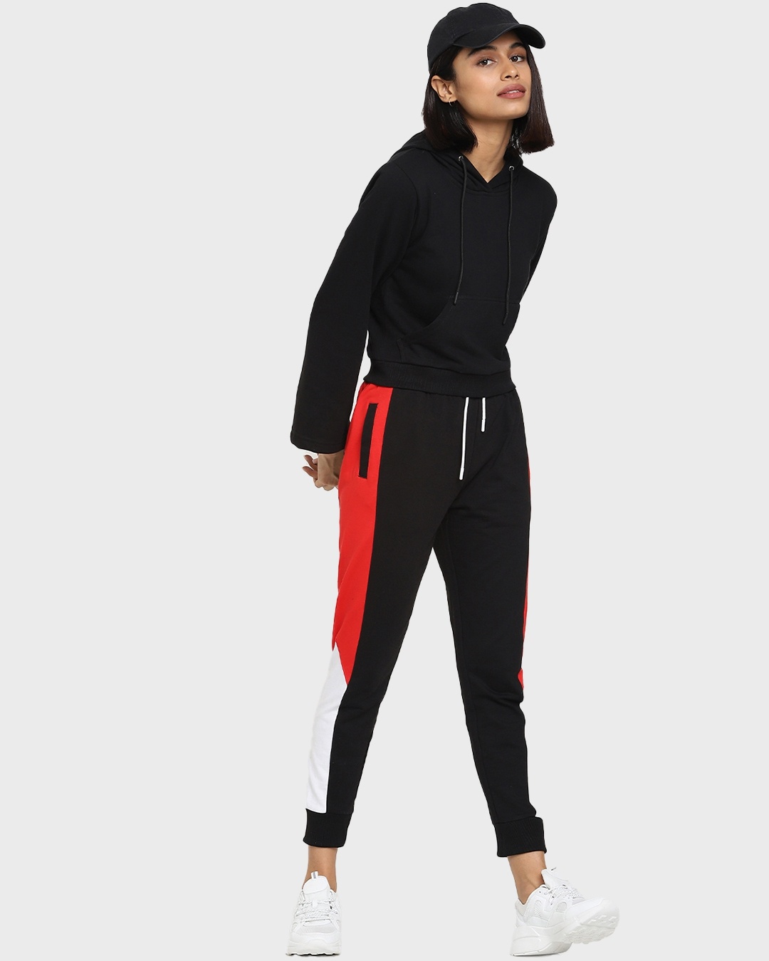Shop Women's Black & Red Color Block Joggers-Full