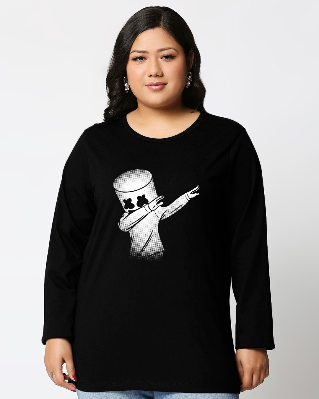 Shop Women's Dab Marshmello Full Sleeves Printed T-shirt Plus Size-Front