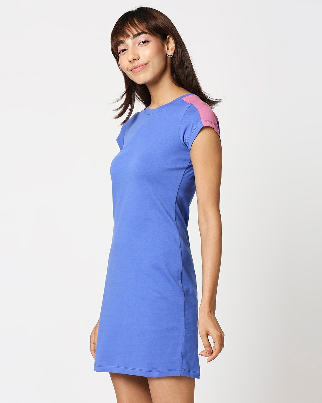 Shop Women's Dazzling Blue Shoulder Cut N Sew Cap Sleeves Slim Fit Dress-Design