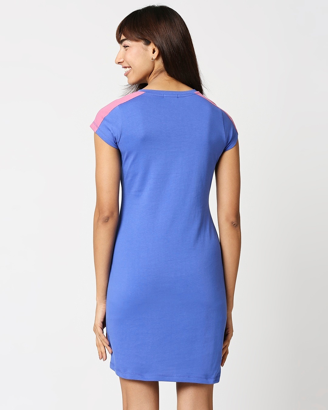 Shop Women's Dazzling Blue Shoulder Cut N Sew Cap Sleeves Slim Fit Dress-Full