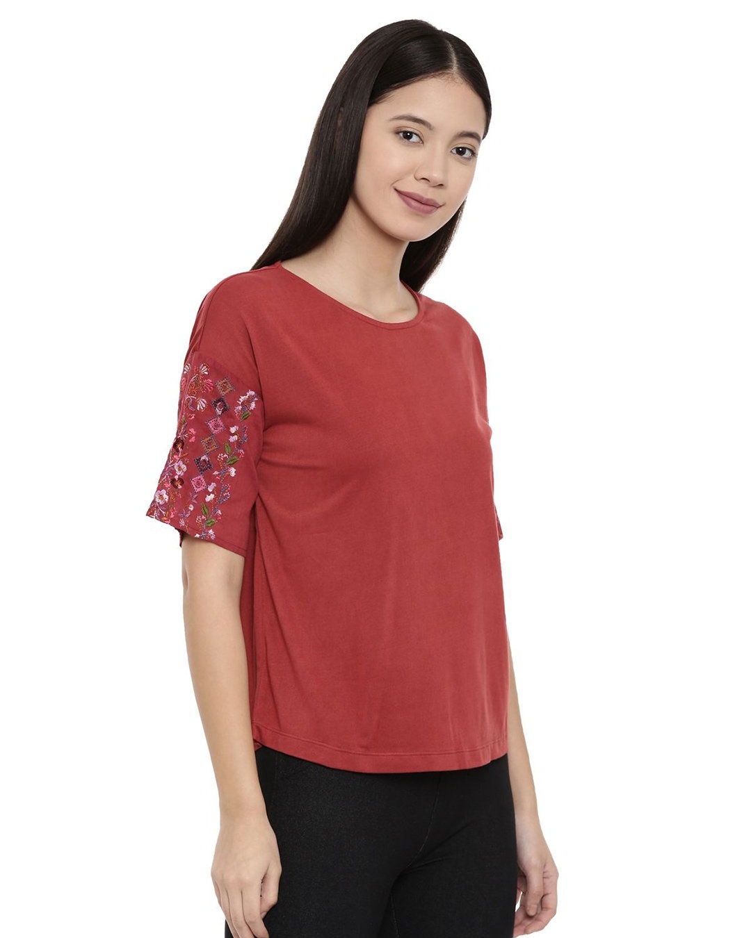 Shop Women's Embroidered Sleeve Rust Blouse