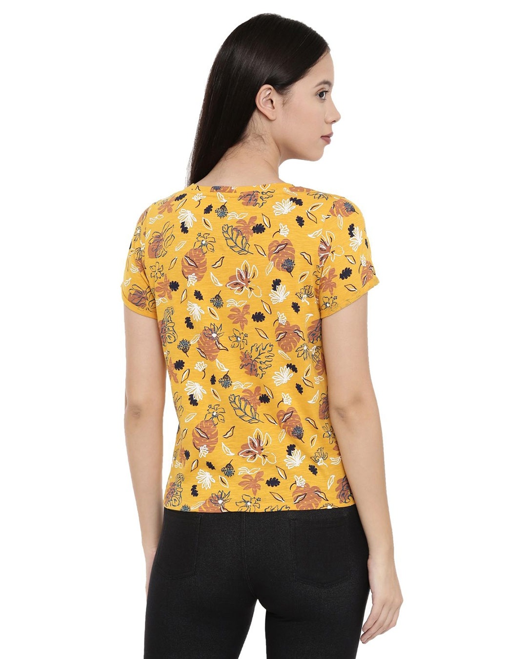 Shop Women's Floral Print Yellow Thirt-Full