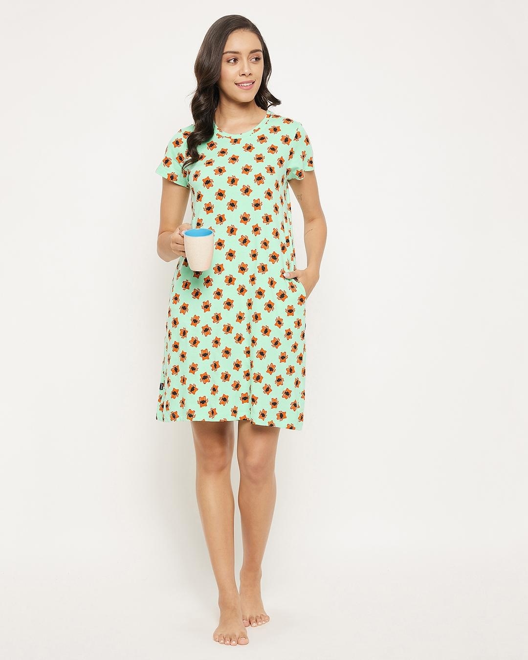 Buy Women's Green All Over Printed Night Dress Online in India at Bewakoof