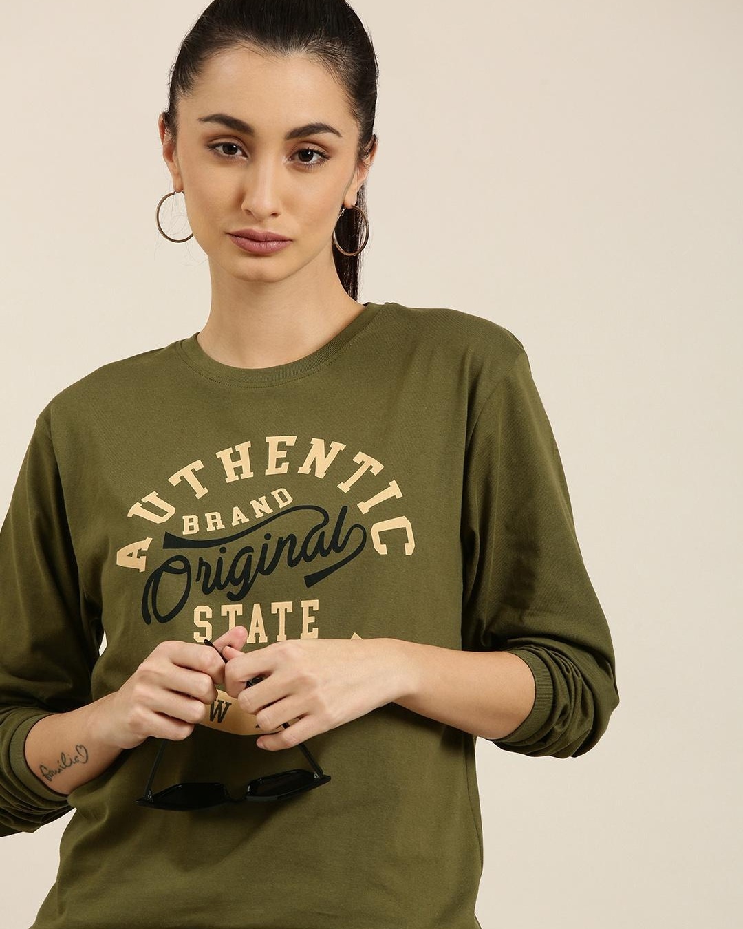 Shop Women's Green Authentic Typography Oversized T-shirt-Front
