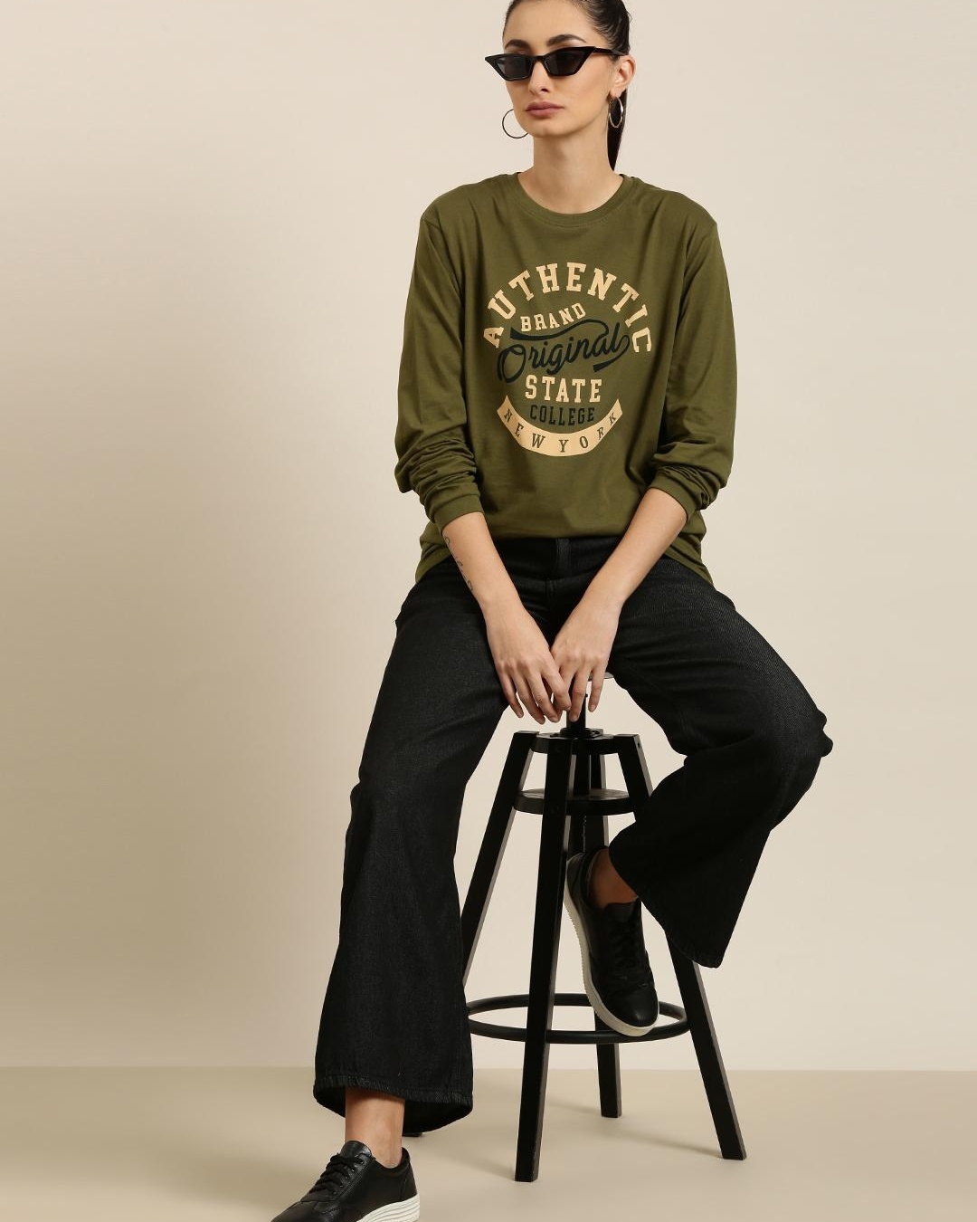 Shop Women's Green Authentic Typography Oversized T-shirt-Full