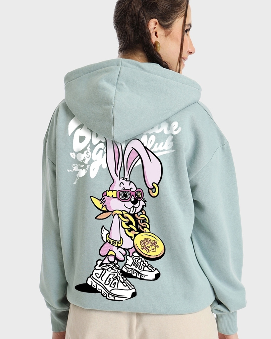 Women's Cyan Billionaire Girls Club Graphic Printed Oversized Hoodies