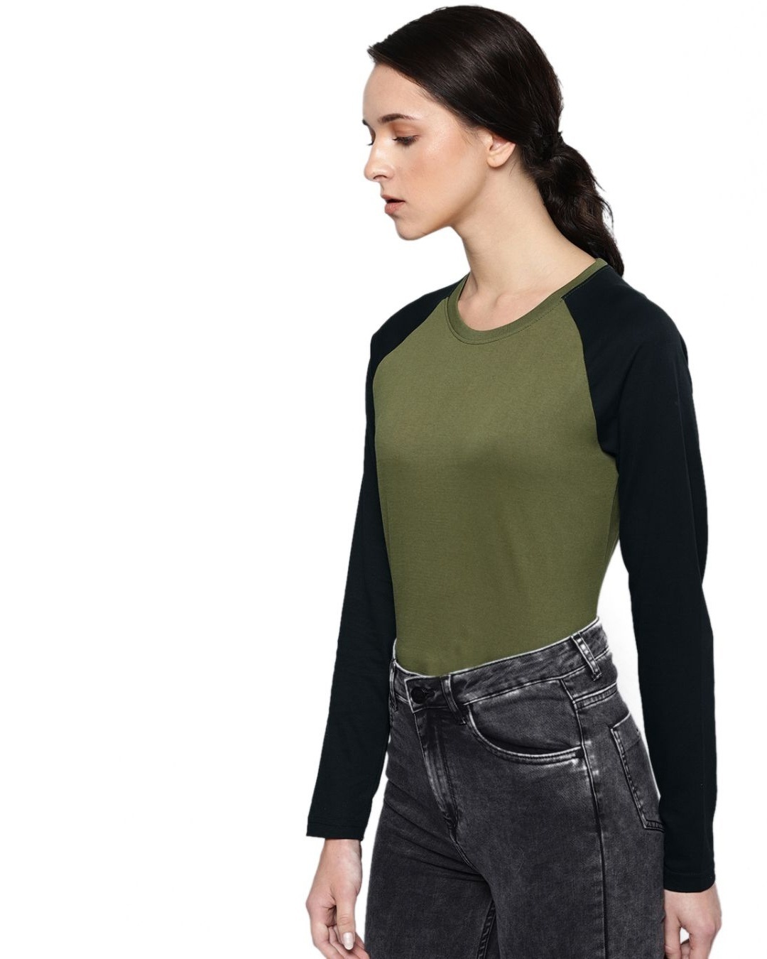 Shop Women's Green & Black Solid T-shirt-Design