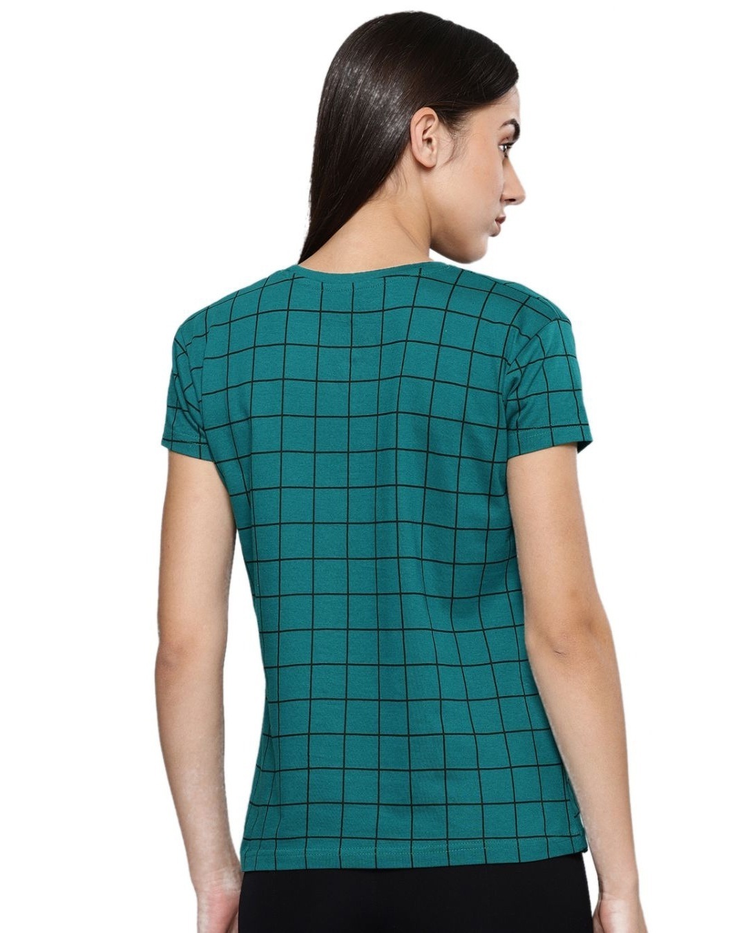 Shop Women's Green Checkered T-shirt-Back