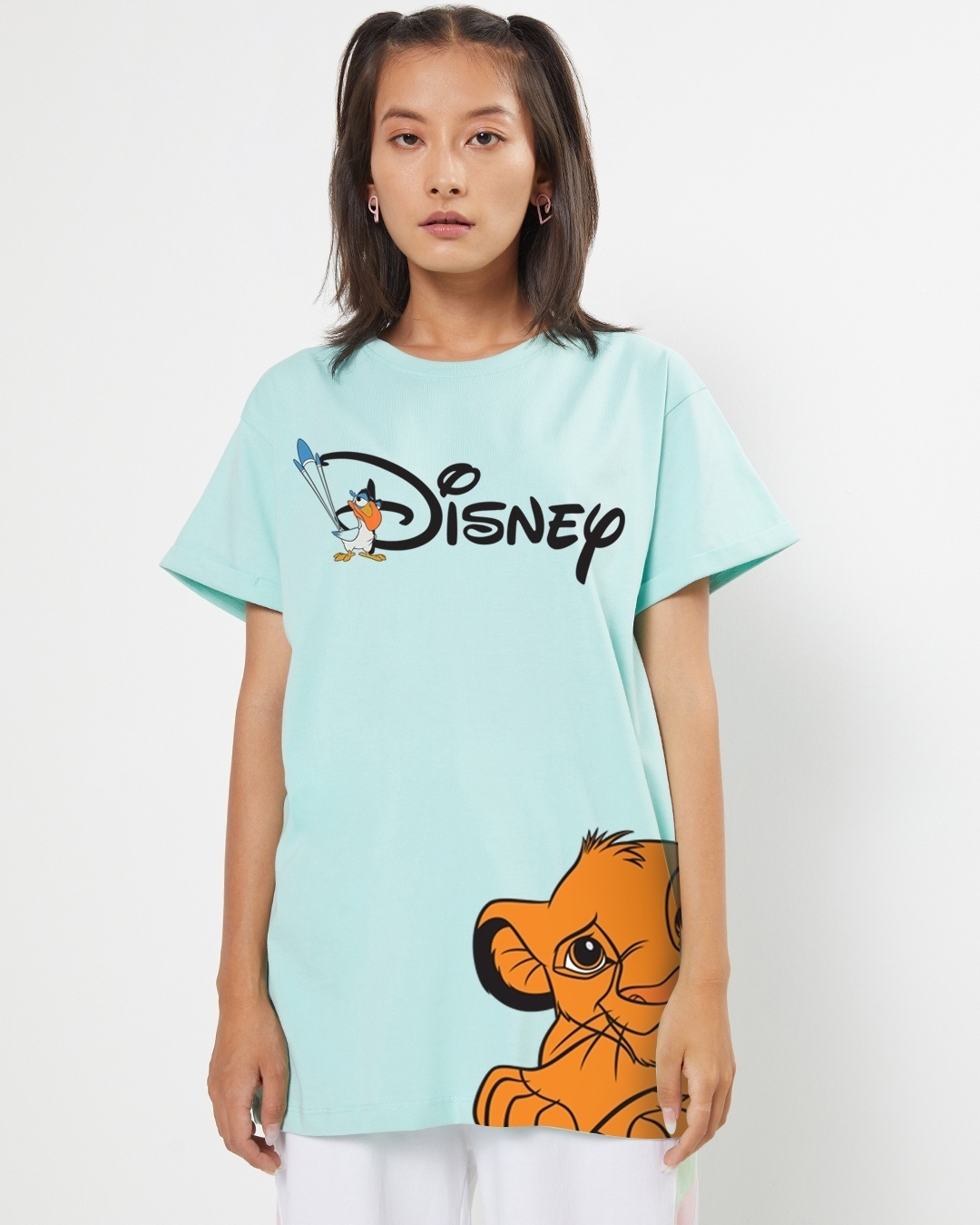 Shop Women's Green Disney Typography Boyfriend T-shirt-Front