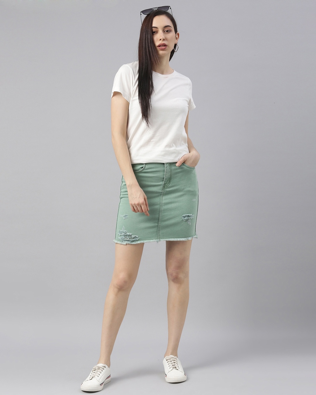 Buy Women's Green Mini Denim Skirt for Women Green Online at Bewakoof