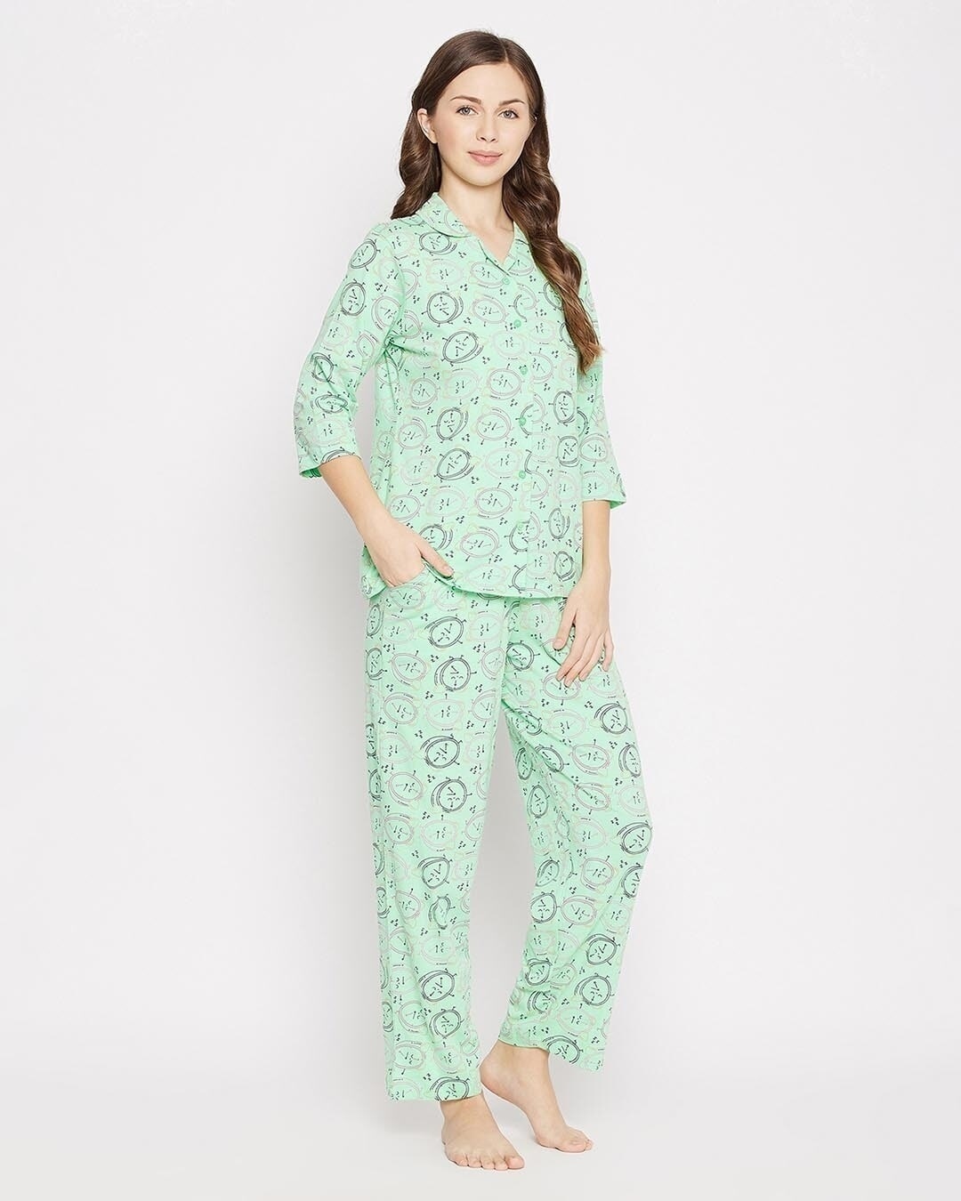 Shop Women's Green Printed Top & Pyjama Set (Pack of 2)-Design