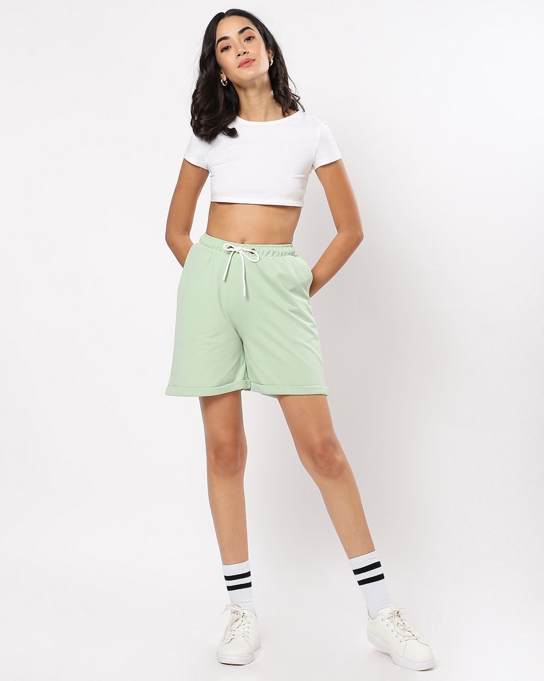 Shop Women's Green Roll Up Shorts-Full