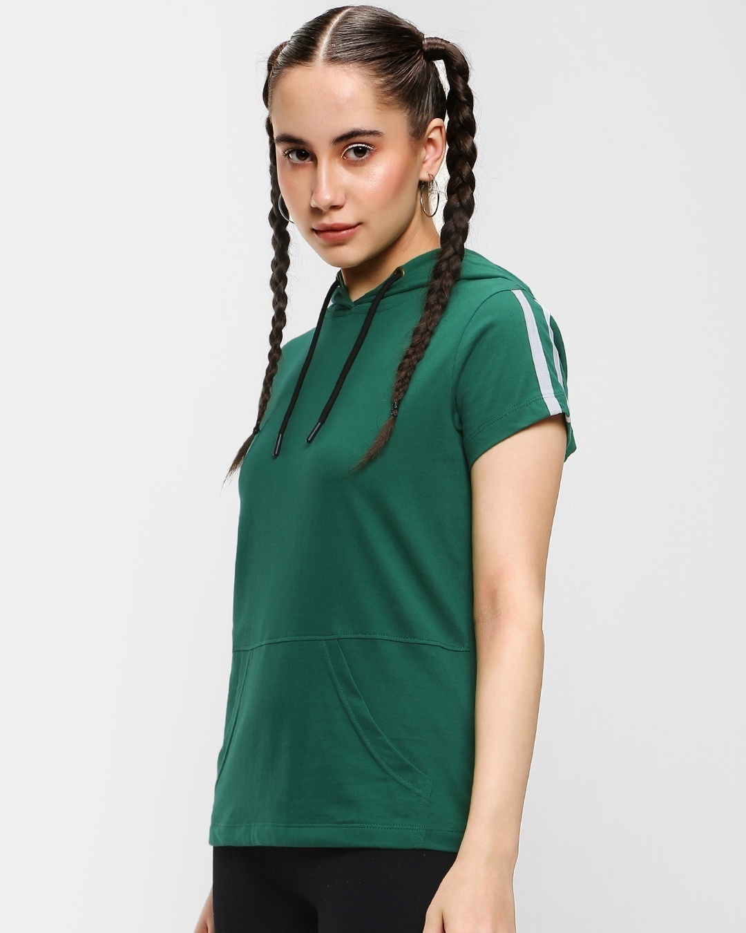 Women's Green Slim Fit Hoodie T-shirt