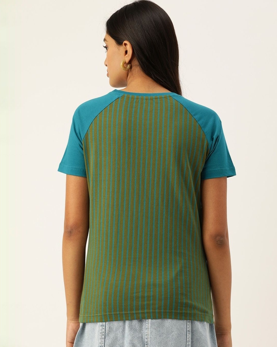 Shop Women's Green Striped T-shirt-Back