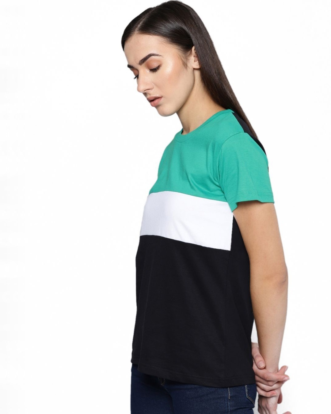 Shop Women's Green Striped T-shirt-Design