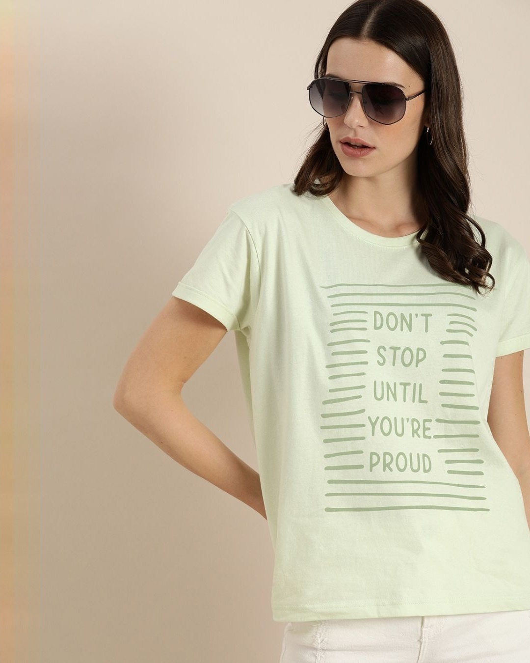 Shop Women's Green Typography T-shirt-Front