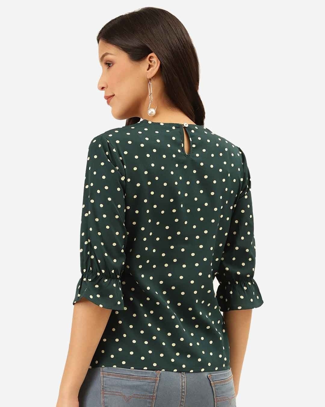 Shop Women's Green & White Polka Dot Print Regular Top-Design