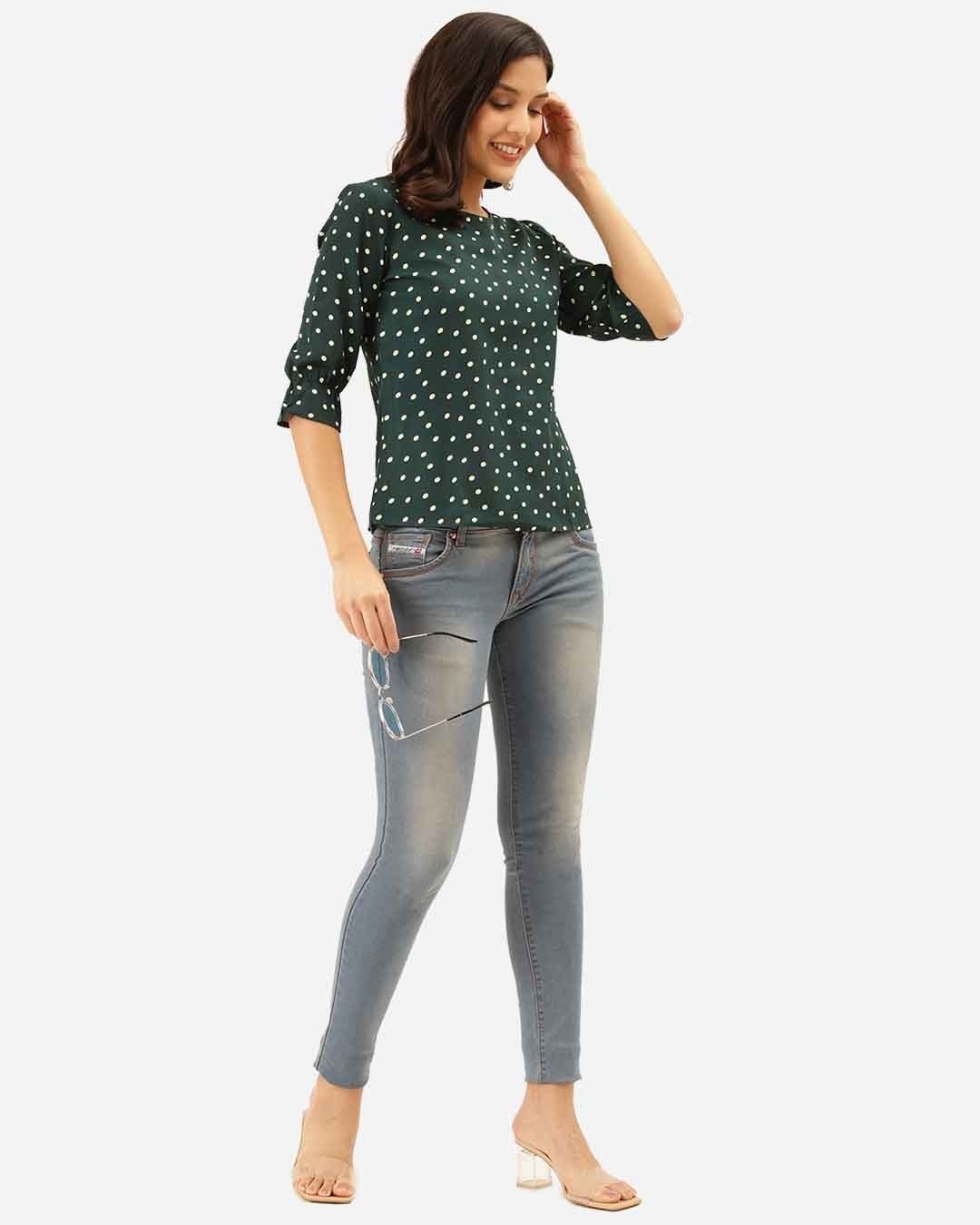 Shop Women's Green & White Polka Dot Print Regular Top-Full