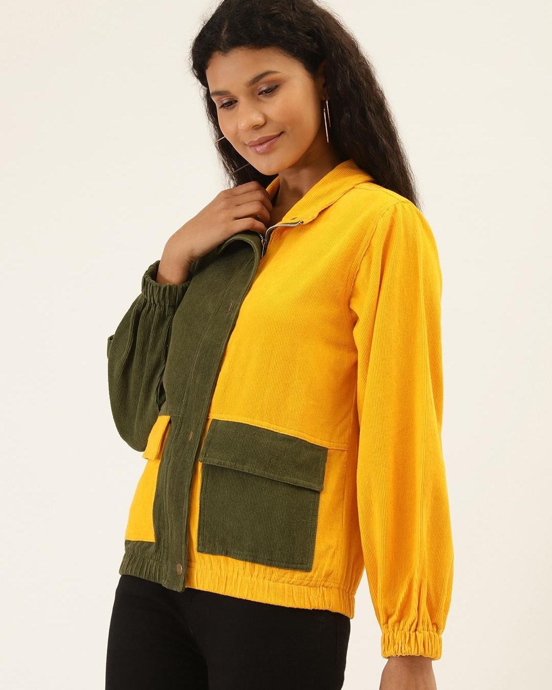 Shop Women's Green & Yellow Color Block Jacket-Back