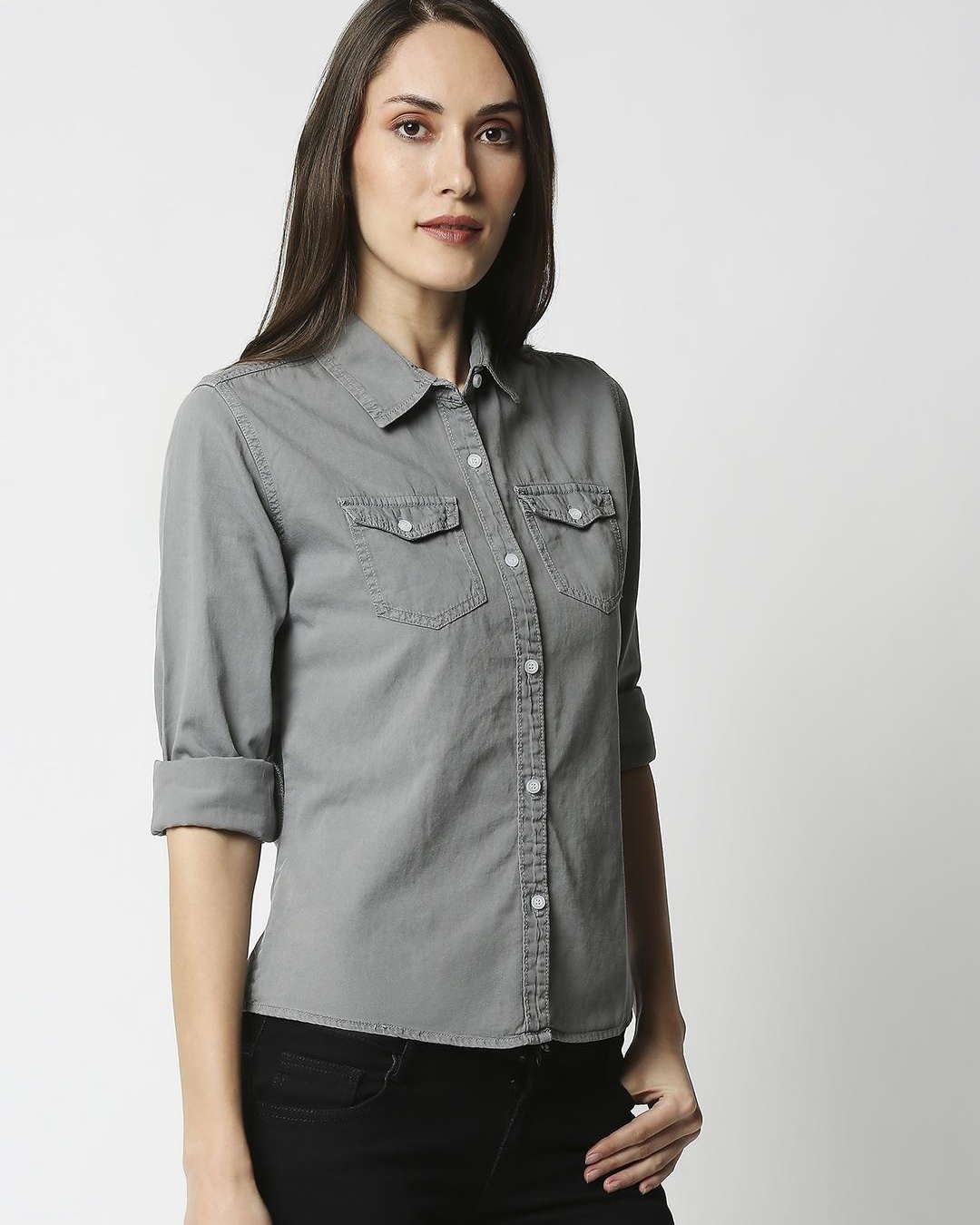 Buy Women's Grey Denim Shirt for Women Grey Online at Bewakoof