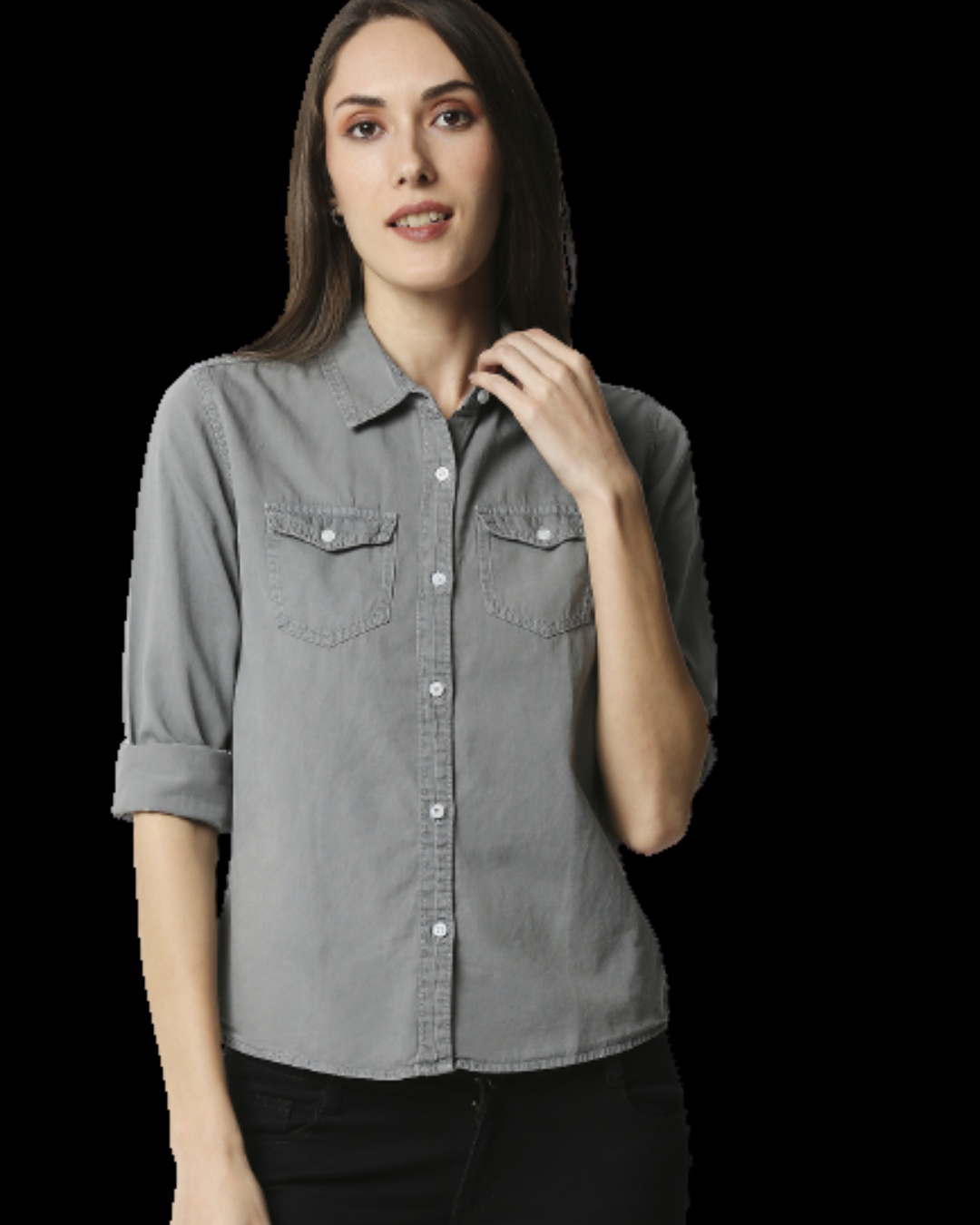 Buy Women's Grey Denim Shirt for Women Grey Online at Bewakoof