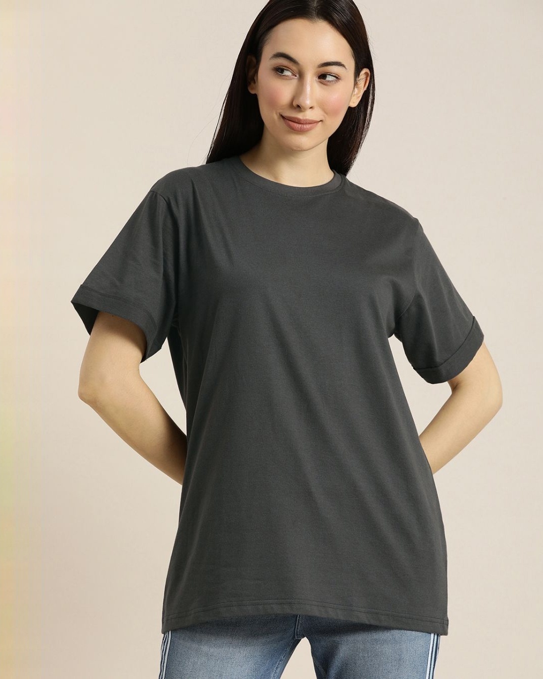Shop Women's Grey Floral Print T-shirt-Front