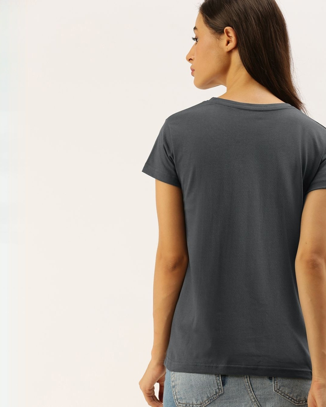Shop Women's Grey Graphic Print T-shirt-Back