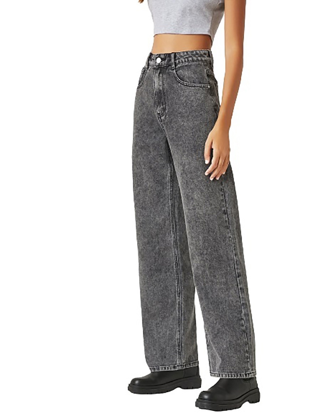 Shop Women's Grey High Rise Loose Fit Jeans-Back
