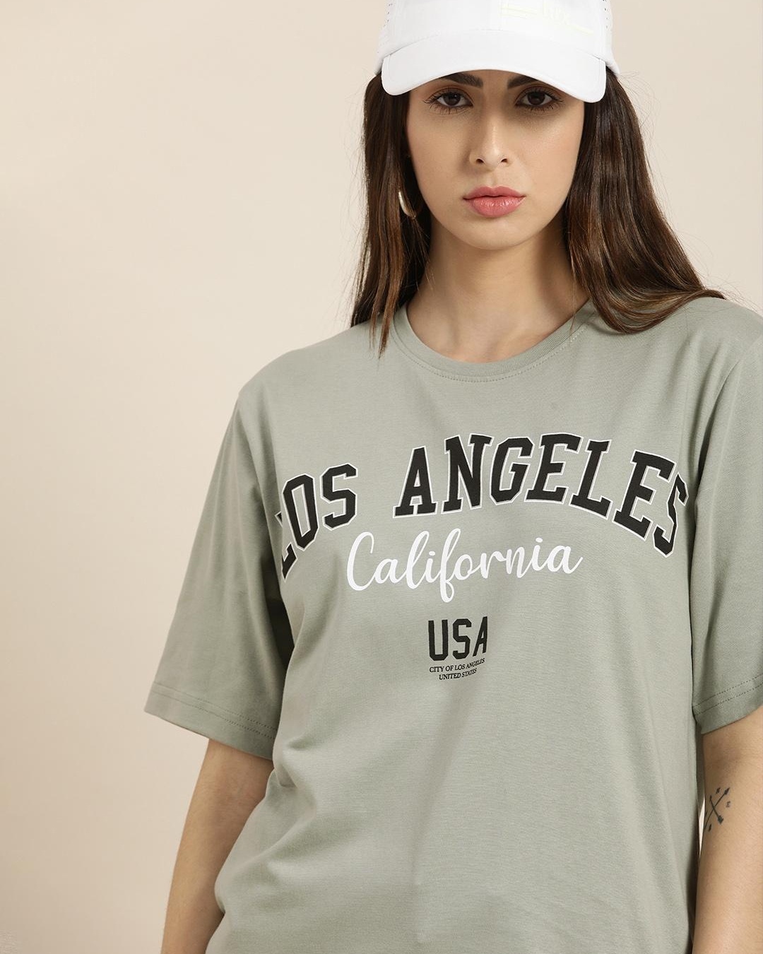 Shop Women's Grey Los Angeles Typography Oversized T-shirt-Front