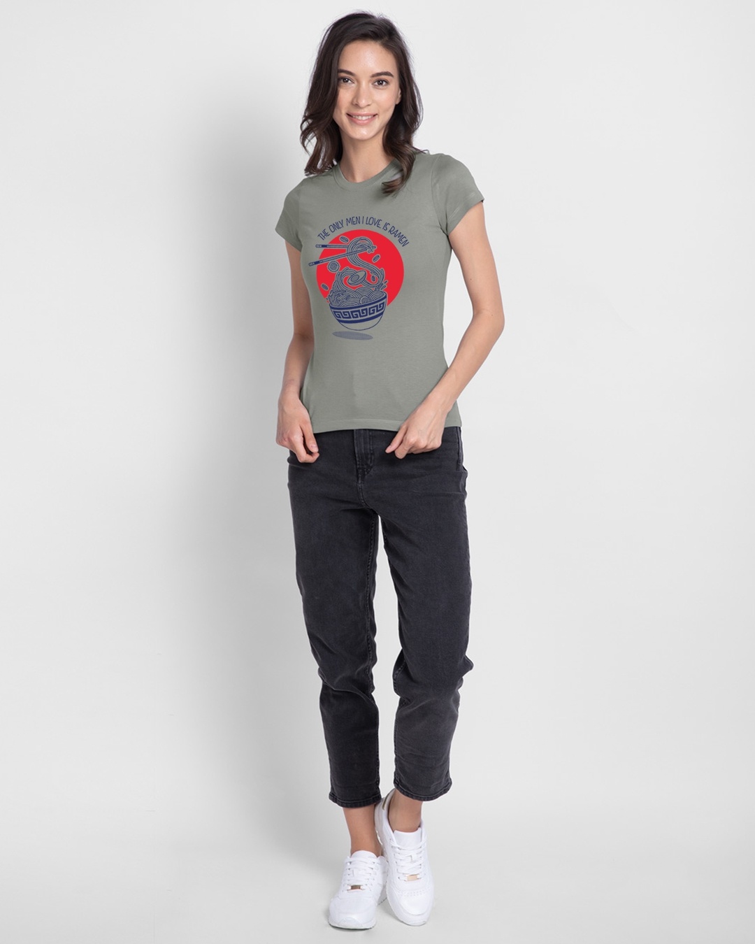 Shop Women's Grey Love Ramen Slim Fit T-shirt-Design