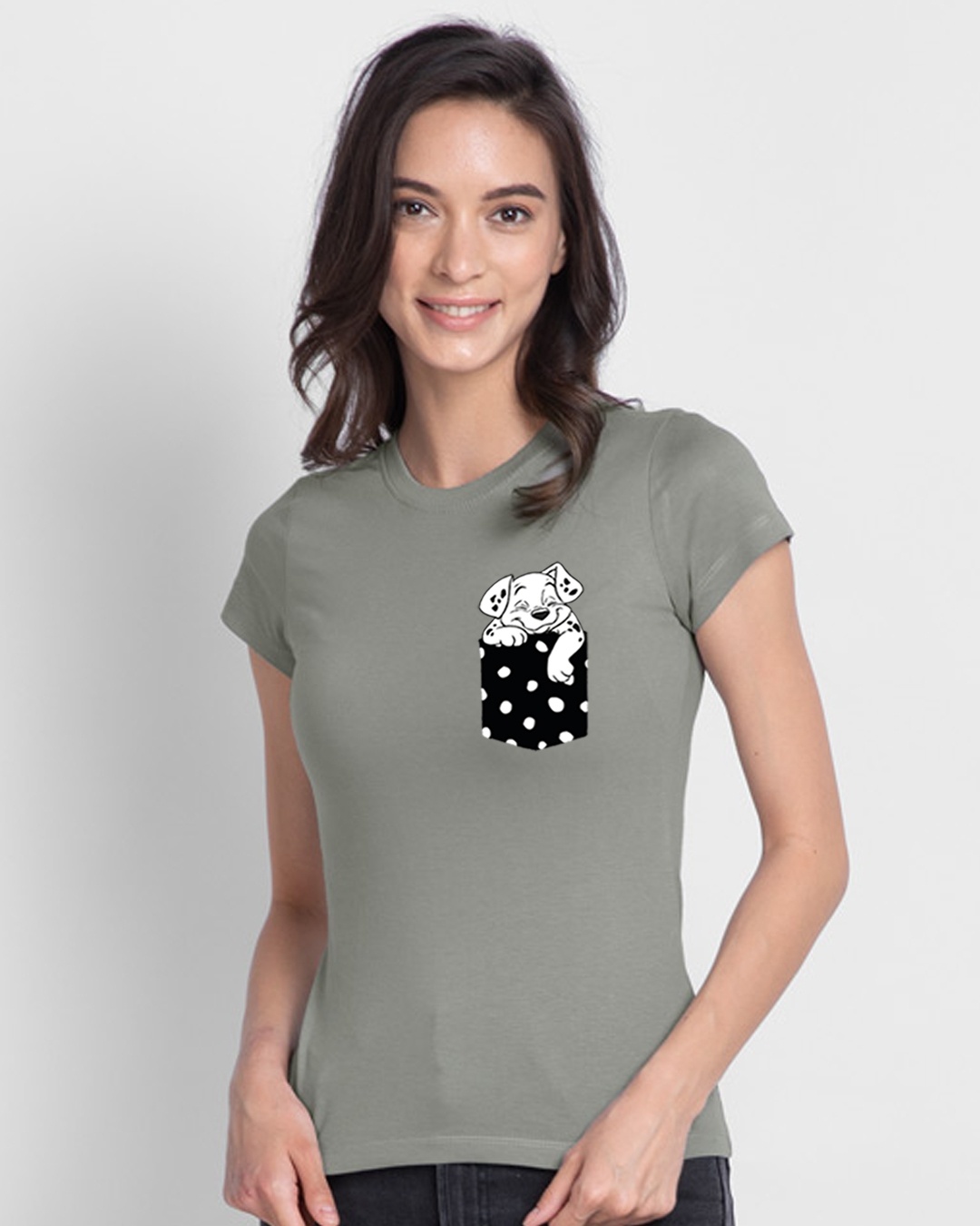 Shop Women's Grey Printed Slim Fit T-shirt-Front