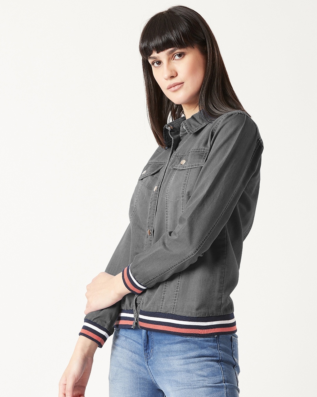 Buy Women's Grey Relaxed Fit SLIGHTLY STRANGE DENIM JACKET for Women