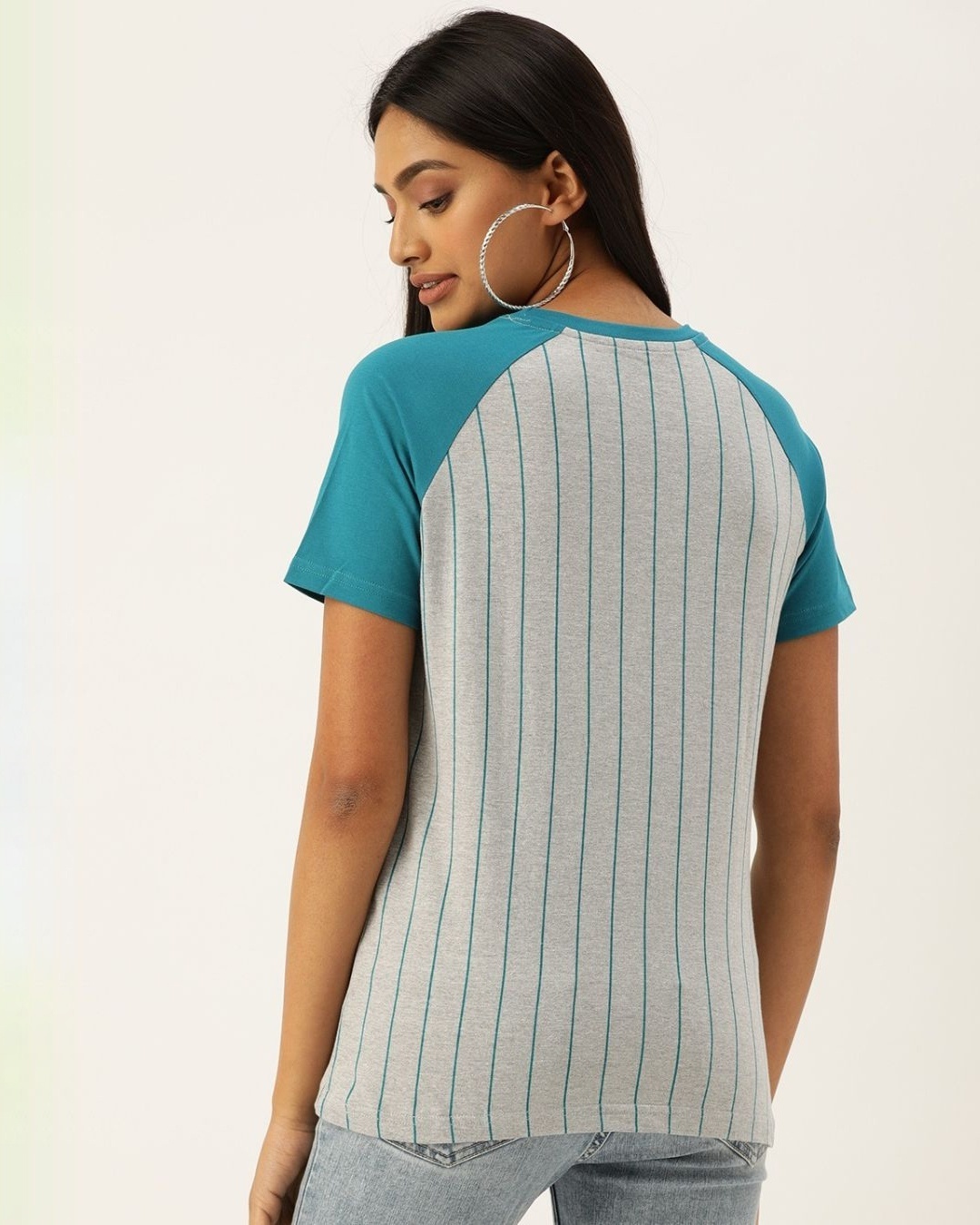 Shop Women's Grey Striped T-shirt-Back