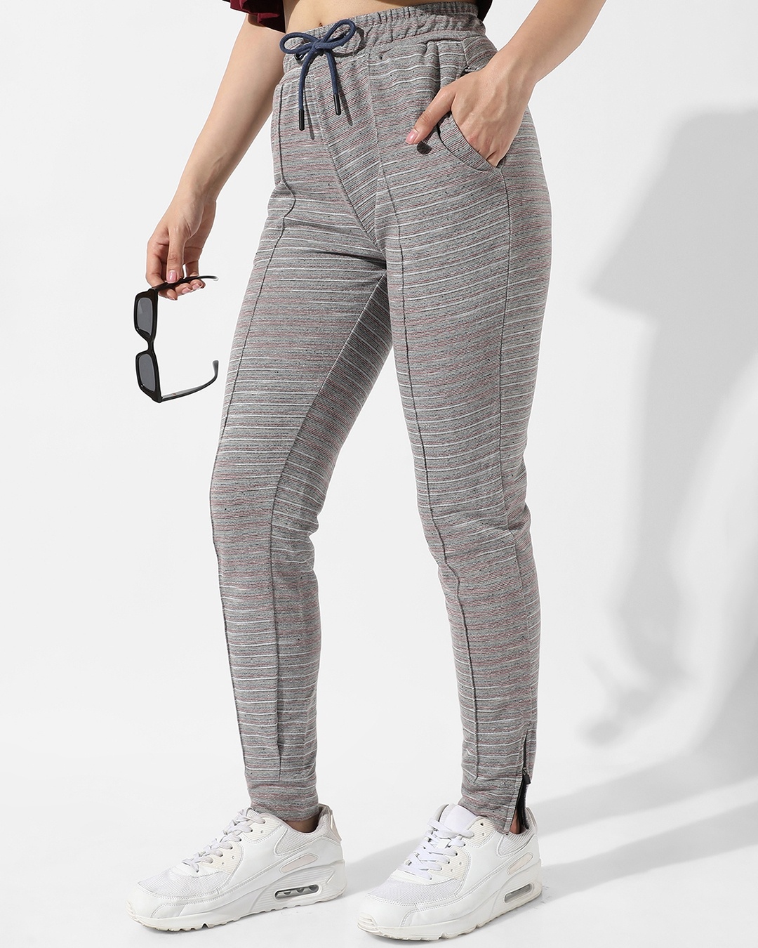 Leon Slim Fit Plaid Striped Grey Pants | BOJONI